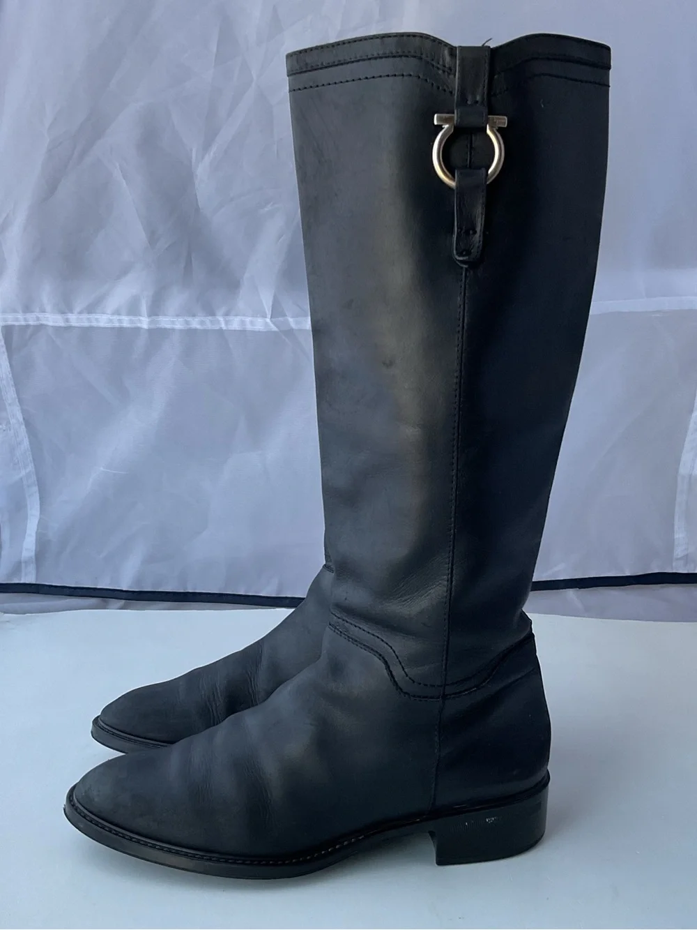 Salvatore Ferragamo Classic Black Leather Knee High Riding Boots Women’s Size 9B
